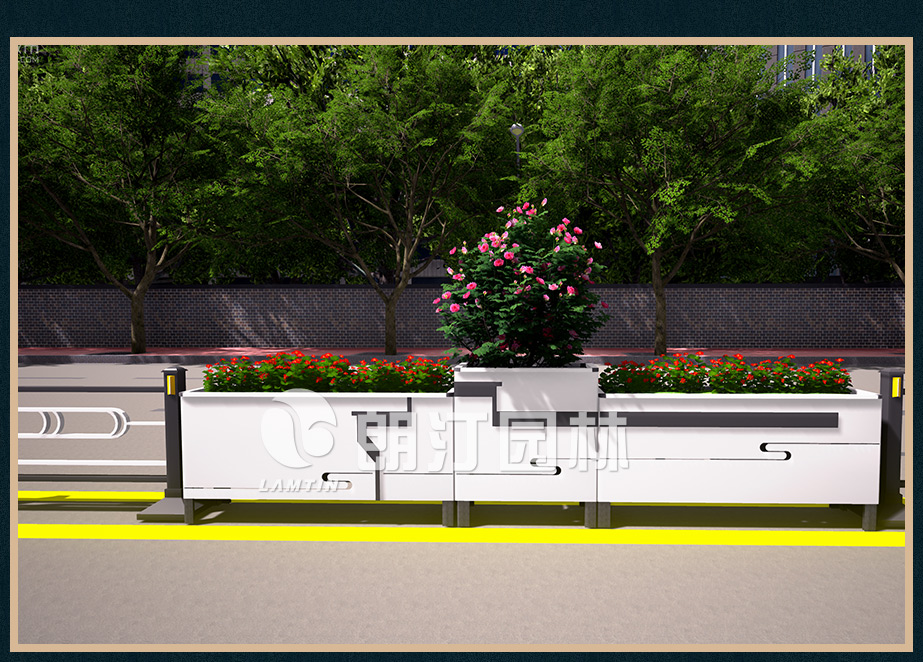 徽派道路隔離花箱效果圖 徽派道路隔離花箱效果圖